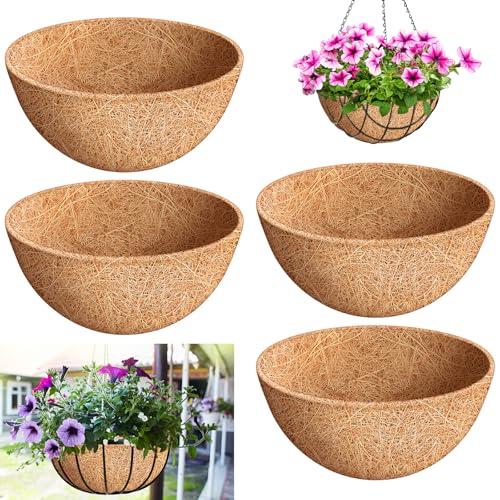 Riare 4 Pack 16 Inch Round Coco Liners Replacement, 100% Natural Coconut Coir Liners for Hanging Baskets, Garden Flower Vegetables Planter Pot, Window Box, Fence, Decks - size: 16inch
