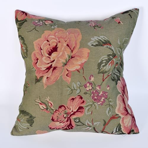 Jacquard Woven Floral Pillow Cover | Vintage Style Botanical Tapestry Cushion Case for Sofa Couch Bed Decor | Country Cottagecore Home Accent Throw Pillow Sham 18x18 Inch (Florals on Green Background) - color: Florals on Green Background