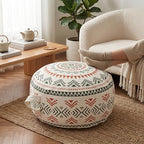MOCOFO Unstuffed Round Pouf Cover - Boho Geometric Ottoman Footstool Cover with Handle, Tribal Fabric Floor Cushion Storage Bag for Living Room, Bedroom, Nursery (Sage Green/Terracotta) - color: Sage Green/Terracotta