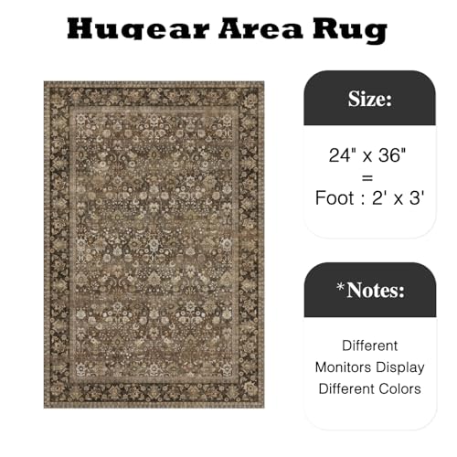 HUGEAR 2x3 Small Rug Machine Washable Area Rug Brown Entryway Rugs Entrance Door Mat Indoor Accent Rugs Floral Low Pile Carpet Distressed Throw Rug Kitchen Bedroom Office Non Slip - color: Floral | Brown, size: 2' x 3' (Rectangular)