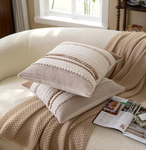 Cethom Boho Throw Pillow Covers 20x20 Inch Set of 2, Brown Textured Decorative Couch Pillow Cases for Farmhouse Home Decor, Accent Cushion Cover for Sofa, Bed, Living Room, Bedroom - color: Brown, size: 20" x 20" (Pack of 2)