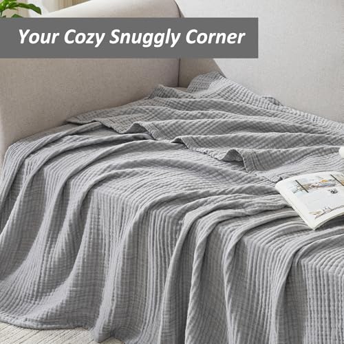 EMME Cotton Muslin Twin Blanket Breathable Gauze Soft Lightweight Blankets Adults Gifts for Women (Heather Grey, 60"x80") - color: 04 - Grey, size: Twin (60" X 80")