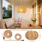 Hanging Light Fixture with Plug in Cord with on Off Switch, Rattan Pendant Lights Boho Lamp Ceiling Light, Plug in Pendant Light Hanging Lamp Shades for Living Room Decor Bedroom Kitchen - size: 11.8 Inch-Ball Cactus Shade