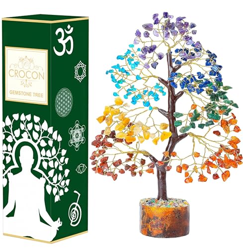 Crocon® 7 Chakra Turquoise Crystals Tree Of Life Birthday Gifts For Women, Men & Friends | Home & Office Decor, Money Tree Healing Crystals Gift | Mom Gift Ideas Housewarming Gifts New Home Sister Dad - color: 002 Seven Chakra
