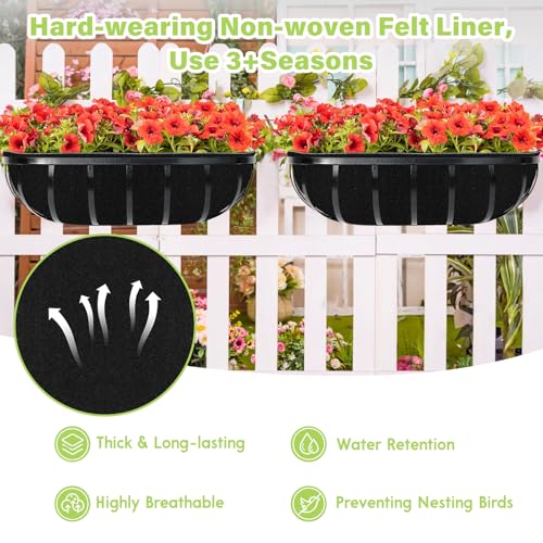 Riare 6 Pack 24 Inch Black Felt Window Box Liners- Fabric Trough Planter Basket Liners Replacement, Non-Woven Hanging Plant Liner for Wall Hanging Basket, Garden Fence Railing (Avoid Bird Nesting) - size: 24inch