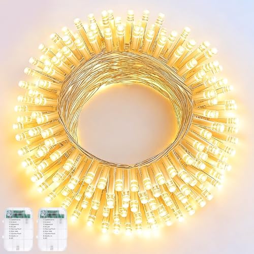 Pooqla 2 Pack String Lights Battery Operated, Total 33.3ft 100 LED Fairy Lights Indoor Outdoor Decorations, 8 Modes Warm White Battery Christmas Lights for Bedroom Classroom Porch Party Yard Decor - color: Warm White, size: 50 LED x2