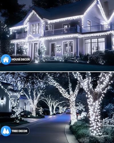 Brightown Solar Outdoor String Lights - 50 FT 120 LED Solar String Lights for Outside with 8 Lighting Modes, IP65 Waterproof Solar Outdoor Lights, Suitable for Tree Party Decor, Pure White - color: Pure White, size: 1 pack