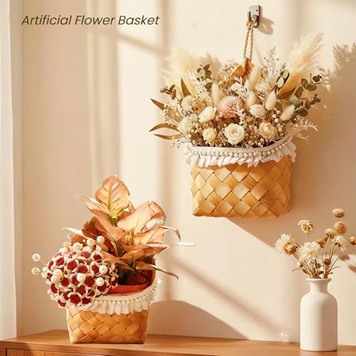 2 Pack Hanging Wall Baskets for Entryway & Front Door – Woven Wicker Baskets for Flowers, Mail, Keys – Boho Farmhouse Wall Decor Set for Plants