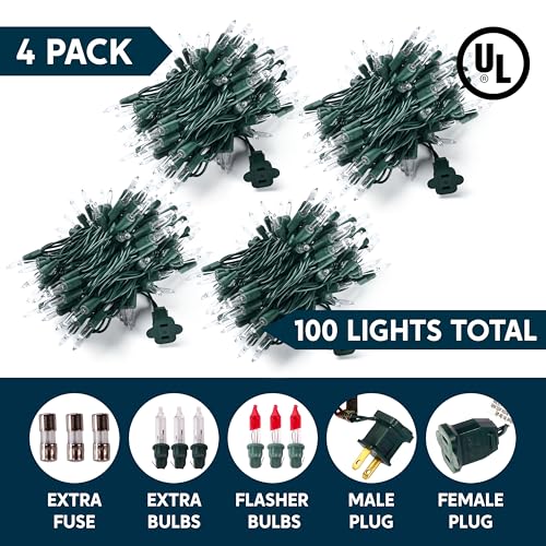 Joiedomi Clear Christmas String Lights Indoor,400(4x100) Mini White Fairy Light,85.6 FT Lighting Decor for Patio Dorm Classroom Bedroom Holiday Wedding Party Garland Birthday Festival,Green Wire - size: 100 Lights×4 Pack