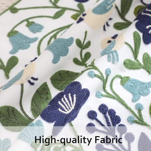 Embroidered Throw Pillow Covers 18x18 Pack of 2 Birds Pillow Covers Green Leaves with Floral Pillowcases Farmhouse Pillow Cushion Cases Square Navy Blue Flower Pillow Case Summer Home Decor - color: Green Leaves With Birds