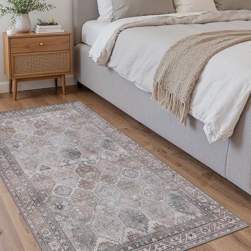 Bavni 2x3 Entryway Rug Bathroom Rugs for Front Door Bedroom Bathroom Kitchen, Washable Vintage Print Carpet, Ultra-Thin Chenille Lightweight Rug with Non Slip Backing, Retro Grey - color: Retro Grey, size: 2' x 3' (Rectangular)