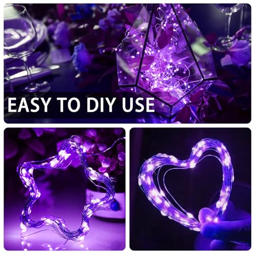 12 Pack Purple Fairy Lights Battery Operated, 7ft 20 LED Mini String Twinkle Lights for Easter Christmas Halloween Mason Jars Centerpiece Table Decorations (12, Purple) - color: Purple