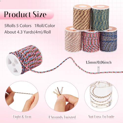 21 Yards 1.5mm 4-Ply Polycotton Cord 5 Colors Bohemian Style Bracelet Braid String Handmade Macrame Cotton Rope for DIY Keychain Necklaces Crafts Jewelry Making - color: Brown, size: 1.5mm