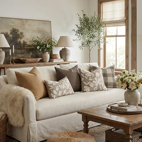 BlissBlush Decorative Lumbar Pillow Cover 12x20, Light Taupe Accent Velvet Throw Pillowcase for Couch Sofa Living Room, Floral Tufted Rectangular Cushion, Cover Only - color: Light Taupe, size: 20" x 12" (Pack of 1)