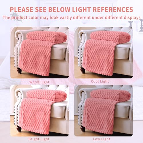 PLEASANT BOULEVARD Fleece Throw Blanket for Couch with 3D Turtle Shell Jacquard Soft Blanket, Fuzzy Blanket for All Seasons 50x60 Inches, Pink - color: Pink, size: 50x60in