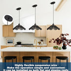 3 Pack Black Woven Pendant Light Fixtures,11.81" Rattan Pendant Lights Farmhouse Basket Light Fixture Adjustable Boho Hanging Lamp for Kitchen Island Bedroom Dining Room Foyer Hallway - color: flower+black