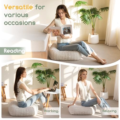 HIGOGOGO 6" Floor Pillow Cushion for Adults, Meditation Cushion Pillow, Blended Corduroy Cover, Large Square Floor Sitting for Tatami Living Room or Yoga, 2Pack, Beige - color: Square Beige, size: 6" Thick(Pack of 2)