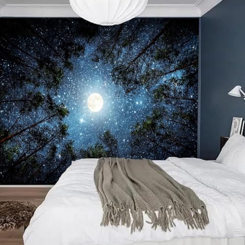 Extra Large Galaxy Forest Tapestry for Bedroom Ceiling 90'' X 71'', Big Space Night Starry Sky Blue Tapestry Aesthetic, Oversized Milky Way Moon Stars Backdrop Wall Hanging for Dorm Living Room Decor - color: Galaxy Forest Tapestry, size: 90"L x 71"W
