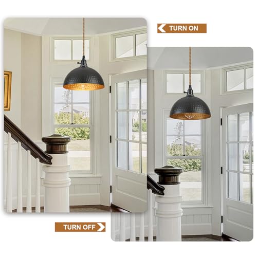 Plug in Pendant Lights Hammered Dome Hanging Lamp with Dimmable Switch 15 Ft Long Hemp Rope Farmhouse Pndant Light Cord Lighting Fixture DIY Hanging Light - color: C 1 Light