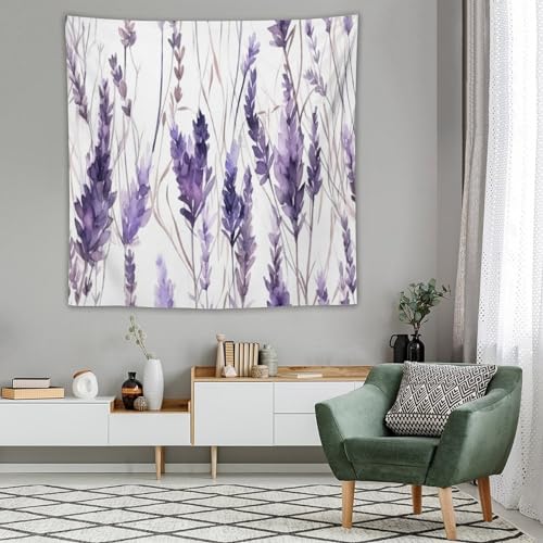 HZOHNAGO Lavender Flower Tapestry Watercolor Purple Floral Pattern Printed Wall Tapestry Wall Hanging for Bedroom Living Room Dorm 60" W x 60" H - color: Lavender-12, size: 60"L x 60"W