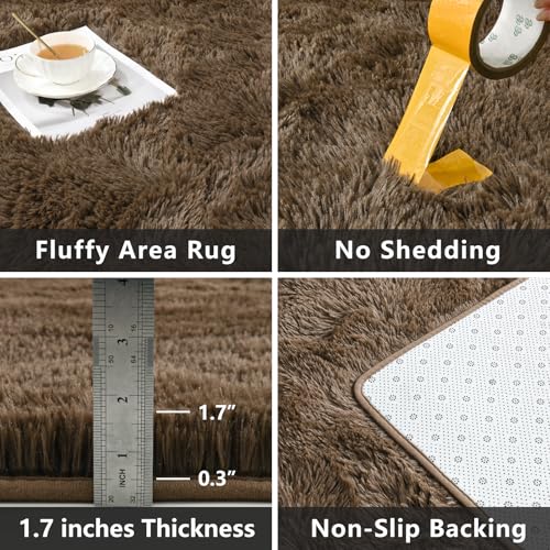 DweIke Fluffy Light Brown Runner Rugs for Bedroom, 2x6 Feet Soft Plush Long Runners for Girls Boys Kids, Non-Slip and Machine Washable Bedside Rug, Small Throw Carpet for Hallway Rooms Decor - color: Light Brown, size: 2 Ft X 6 Ft