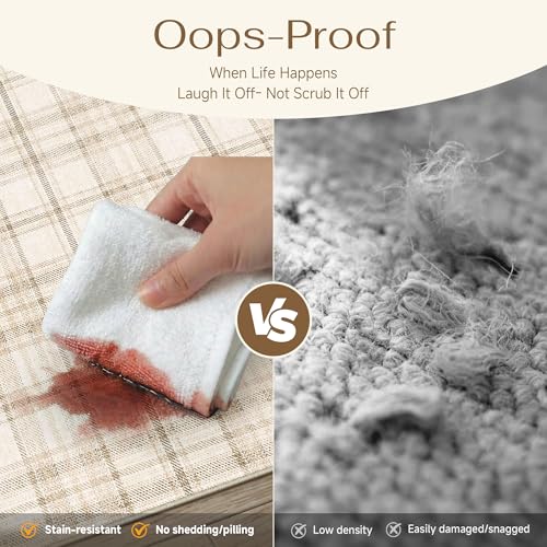 2'6x12 Beige Runner Rug for Kitchen Machine Washable Low Pile Checkered Carpet Modern Accent Soft Non Slip Long Rug for Bathroom Bedroom Nursery Indoor - color: Beige, size: 2'6" x 12' (Runner)