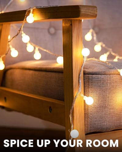 Globe String Lights 43 Ft 100 LED Fairy Lights Plug in with Remote Timer 8 Modes Connectable Twinkle Light for Bedroom Classroom Wedding Christmas Indoor Outdoor Decor, Warm White