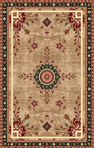 Traditional Oriental Rug Vintage Distress Floral Print Pattern Washable Rugs for Living Room Bedroom Dining Room Non Slip Area Rug 2x3 Retro Art Deco Apartment Guestroom Large Carpet Red Beige Brown - color: A, size: 2x3