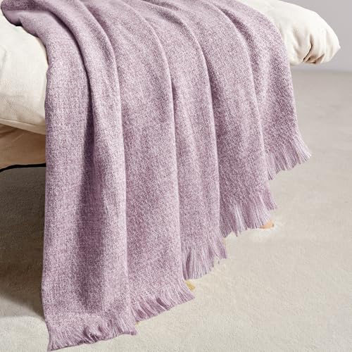 BOURINA Faux Cashmere Fringe Throw Blanket Decorative Lightweight Throw Soft Cozy for Bed or Sofa Outdoor Blanket, 50x70 Inches Purple - color: Purple, size: 50"x70"