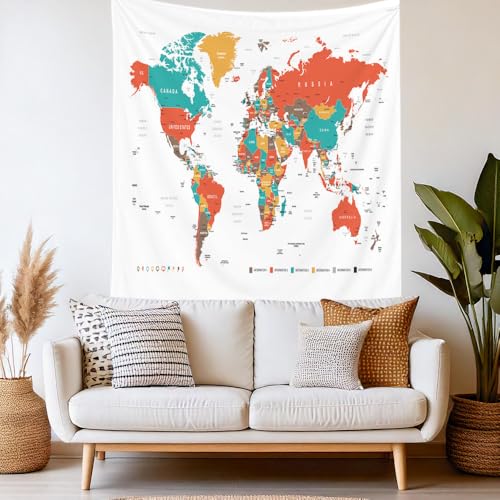 CAPSCEOLL White World Map Tapestry - Old Red Map Wall Hanging for Dorm Room Decor - Christmas Curtains 50X60 Inches - color: White Orange, size: 50"L x 60"W