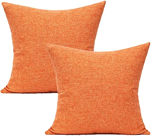 All Smiles Orange Fall Throw Pillow Covers 18x18 for Outdoor Furniture Set of 2 - Autumn Square Farmhouse Rustic Case Burnt Orange Cushion for Sofa Couch - color: Orange, size: 18" x 18" (Pack of 2)