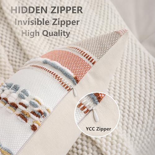 Boho Lumbar Throw Pillow Cover 14x36 Long Body Lumbar Decorative Pillow Case Accent Chenille Striped Pillowcase Farmhouse Cushion Case for Home Decor Orange (1 Piece) - color: Orange Stripe, size: 36" x 14" (Pack of 1)