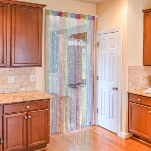 Door String Curtain Doorway Beads Curtains,Hanging Room Divider Beaded Decor Hippie Glitter Fringe Panel Closet Window Doors Sequin Sheer Boho Doors Tassel (Rainbow) - color: Rainbow