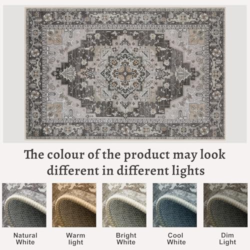 Tangsoo Vintage 2x3 Washable Rug for Entryway, Non Slip Small Area Rug, Oriental Indoor Front Door Rug, Print Door Mat Small Carpet, Soft Low Pile Rugs for Entrance Kitchen Bedroom Home Decor - color: Brown/Grey, size: 2' X 3' (Rectangular)