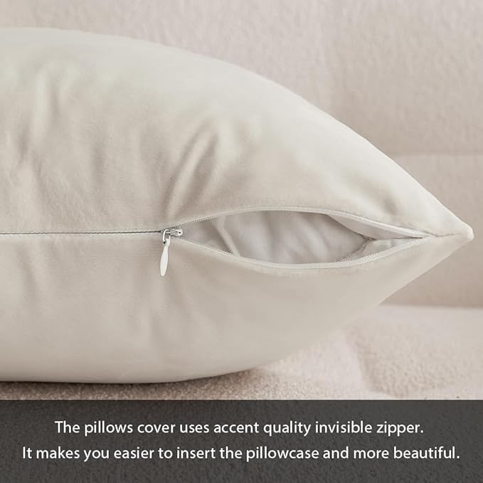 MIULEE Velvet Throw Pillow Covers 18x18 inch, Pack of 2 - Cream White, Soft Solid Decorative Pillow Covers Cushion Cases Modern Luxury Home Decor for Spring Couch Sofa Bedroom Livingroom,Car