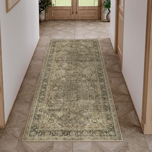 2x5 Washable Runner Rug Brown Vintage Non Slip Soft Low Pile Hallway Kitchen Rug Distressed Oriental Carpet for Laundry Bathroom Bedroom Living Room Home Decor - color: Brown/Black, size: 2' x 5' (Runner)
