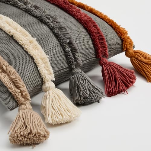 Bohemian Decorative Throw Pillow Cover, 17.7x17.7 inches, Rainbow Striped Tufted with Tassels, Acrylic (A1) - color: A1