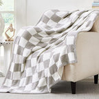 WRENSONGE Checkered Throw Blanket, Light Grey Soft Cozy Fluffy Warm Hand Made Throw Blankets for Couch, Sofa, Chair, Bed, Camping, Picnic, Travel Lightweight Bed Blanket - 50"*70" - color: Aspen Grey, size: Throw-XL(50"x 70")