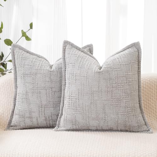HPUK Fall Chenille Soft Throw Pillow Covers 18x18 Set of 2, Accent Cushion Covers for Living Room, Bedroom, Decorative Solid Color Pillow Covers for Couch, Sofa, Chair, Grey - color: Chenille-grey, size: 18" x 18" (Pack of 2)