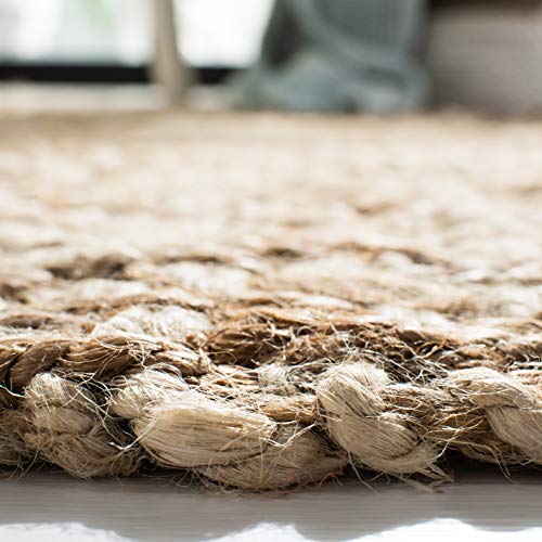 SAFAVIEH Natural Fiber Collection Runner Rug - 2'6" x 12', Bleach & Natural, Handmade Chevron Fringe Jute, Ideal for High Traffic Areas in Living Room, Bedroom (NF458A) - size: 2'6" x 12' (Runner)