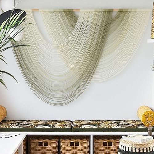 Flber Macrame Wall Hanging Boho Wall Decor Tapestry Dip Dyed Ombre Moss Green Handmade Wall Art Woven Cotton Rope Backdrop with for Bedroom Living Room, 57" W x 39" L - color: Moss Green