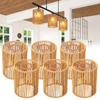 6 Pcs Paper Rope Lamp Shades, Rattan Lamp Shade, Boho Pendant Light Shade, Woven Lampshade with Metal Frame, 4.7 x 4.7 x 5.9 in, Creative Lighting for Home, Living Room, Bedroom