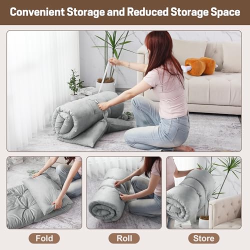 BALAPET Floor Lounger Pillow,Foldable Light Thick Tufted Floor Pillow Cushion with Elasticized Webbing for Easy Storage Floor Lounger for Meditation, Playing, Yoga, Reading, Sleeping(Light Gray) - color: Light Gray