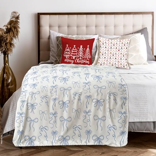 Blue Bow Throw Blanket for Couch, Girly Room Decor Aesthetic, Coquette Blue Ribbon Bow Throw Blanket for Girls Bedroom Dorm Living Room Home Decoration, 50x60 Inches - color: Color_7