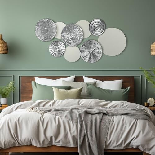 Blulu 9 Pcs Silver Mirror Wall Decor Metal Round Home Art Decor Decorative Modern Circle Mirror Wall Art Sculpture Hanging Decorations for Home Living Room Office - color: Silver