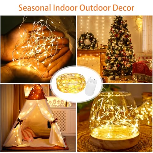 16 Pack 10 ft 30 LED Fairy Lights Battery Operated Waterproof Silver Wire Mini String Lights Firefly Starry Moon Lights for DIY Crafts Wedding Party Bedroom Table Centerpieces Christmas(Warm White) - color: Warm White, size: 16 Pack
