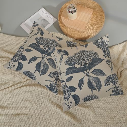 Navy Blue Pillow Covers 16x16 Inch 2 Pcs Boho Vintage Floral Decor Throw Pillows Hydrangea Flower Seasonal Outdoor Farmhouse Neutral Accent Decoration Pillowcase Linen Cushion Cover for Couch - color: Boho Blue Hydrangea, size: 16" x 16" (Pack of 2)