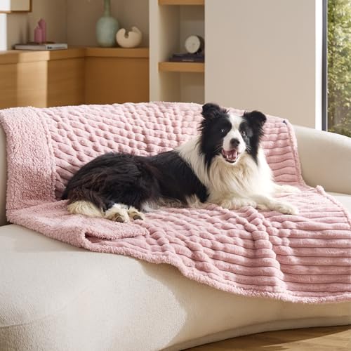 Bedsure ComfyFleece™ Waterproof Dog Blankets for Large Dogs - Soft Pet Cat Blanket Corduroy Fleece for Couch Bed Protector Washable, Cozy Calming Reversible Furniture Protection,50"x60", Blush Pink - color: Blush Pink, size: XL(50x60")-1pc