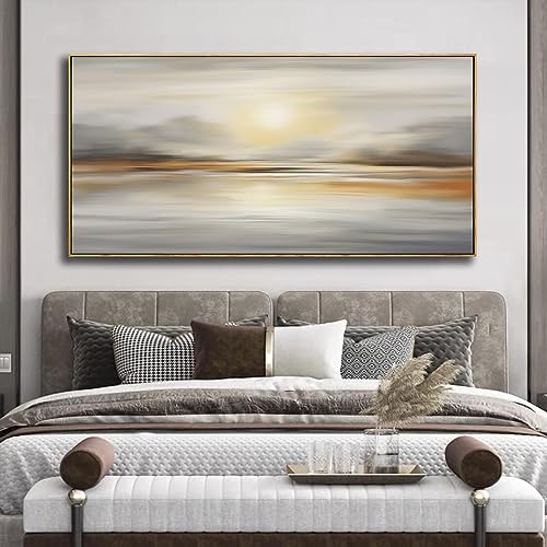 Framed Wall Art Abstract Seascape Canvas Printing Wall Decor Artwork for Living Room Bedroom Dining Room Home Office Decor 24"x48" - color: Grey, size: 24"L x 48"W