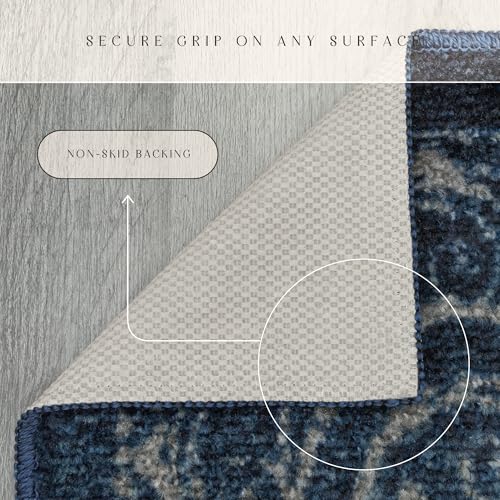 Maples Rugs Pelham Vintage Medallion Area Rugs - Made in USA - Washable, Non-Slip, Low Profile Indoor Rug for Entryway, Foyer, Kitchen, and Bathroom, 1'8 x 2'10, Navy/Grey - color: Navy/Grey, size: 1'8" x 2'10" (Rectangular)